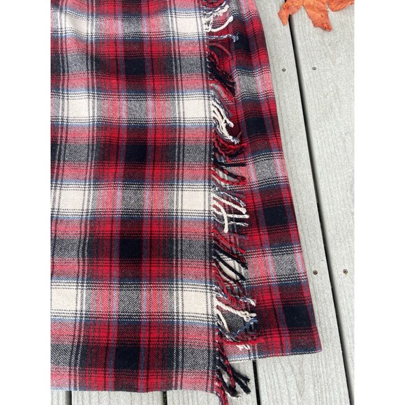 Vintage Talbots Red Plaid Wool Midi Skirt Faux Wrap Fringe Women’s 12 - Picture 13 of 16
